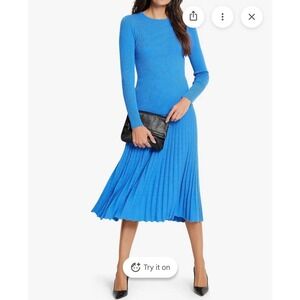NIC+ZOE $158 Blue Ribbed Pleated Midi Skirt Small Cotton Viscose Mindfully Made
